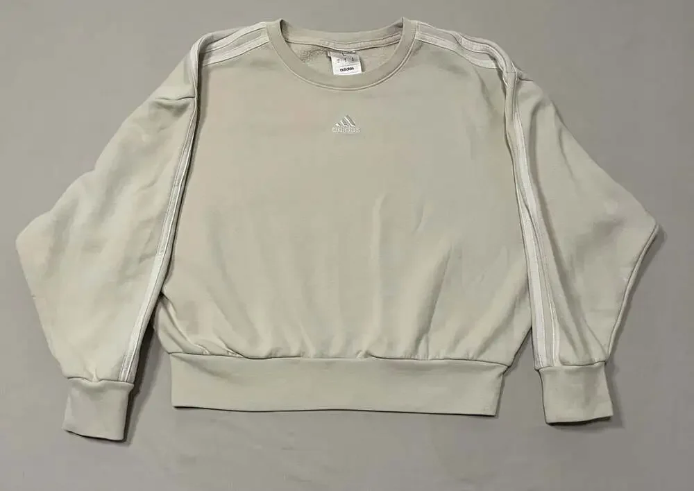 Adidas Essentials 3-Stripes Fleece Sweatshirt Size L Beige